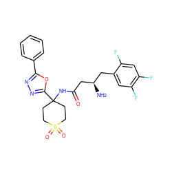 N[C@@H](CC(=O)NC1(c2nnc(-c3ccccc3)o2)CCS(=O)(=O)CC1)Cc1cc(F)c(F)cc1F ZINC000095561364