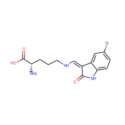 N[C@@H](CCCN/C=C1\C(=O)Nc2ccc(Br)cc21)C(=O)O ZINC000040828980