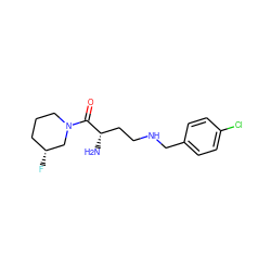 N[C@@H](CCNCc1ccc(Cl)cc1)C(=O)N1CCC[C@@H](F)C1 ZINC000013561266