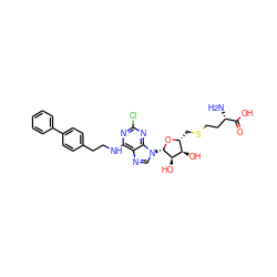 N[C@@H](CCSC[C@H]1O[C@@H](n2cnc3c(NCCc4ccc(-c5ccccc5)cc4)nc(Cl)nc32)[C@H](O)[C@@H]1O)C(=O)O ZINC000070631553