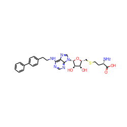 N[C@@H](CCSC[C@H]1O[C@@H](n2cnc3c(NCCc4ccc(-c5ccccc5)cc4)ncnc32)[C@H](O)[C@@H]1O)C(=O)O ZINC000070631550