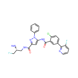 N[C@@H](CF)CNC(=O)c1cc(NC(=O)c2cc(-c3ncccc3F)ccc2Cl)n(-c2ccccc2)n1 ZINC001772597134