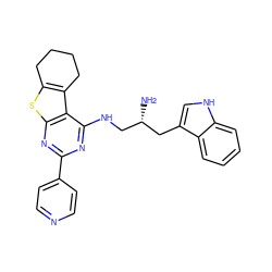 N[C@@H](CNc1nc(-c2ccncc2)nc2sc3c(c12)CCCC3)Cc1c[nH]c2ccccc12 ZINC000223685284