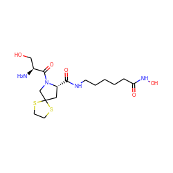 N[C@@H](CO)C(=O)N1CC2(C[C@H]1C(=O)NCCCCCC(=O)NO)SCCS2 ZINC000072105896