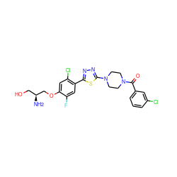 N[C@@H](CO)COc1cc(Cl)c(-c2nnc(N3CCN(C(=O)c4cccc(Cl)c4)CC3)s2)cc1F ZINC000299839347