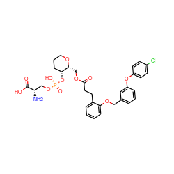 N[C@@H](CO[P@](=O)(O)O[C@@H]1CCCO[C@@H]1COC(=O)CCc1ccccc1OCc1cccc(Oc2ccc(Cl)cc2)c1)C(=O)O ZINC000653914363