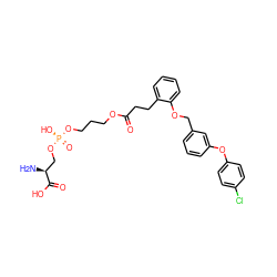 N[C@@H](CO[P@](=O)(O)OCCCOC(=O)CCc1ccccc1OCc1cccc(Oc2ccc(Cl)cc2)c1)C(=O)O ZINC001772586248