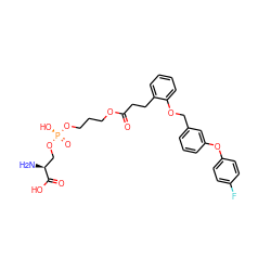 N[C@@H](CO[P@](=O)(O)OCCCOC(=O)CCc1ccccc1OCc1cccc(Oc2ccc(F)cc2)c1)C(=O)O ZINC001772654223