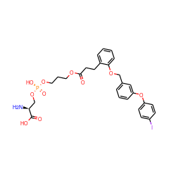 N[C@@H](CO[P@](=O)(O)OCCCOC(=O)CCc1ccccc1OCc1cccc(Oc2ccc(I)cc2)c1)C(=O)O ZINC001772575556