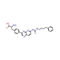 N[C@@H](Cc1ccc(-c2cnc3ccc(NC(=O)NCCCCc4ccccc4)nc3n2)cc1)C(=O)O ZINC000169704112