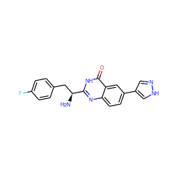 N[C@@H](Cc1ccc(F)cc1)c1nc2ccc(-c3cn[nH]c3)cc2c(=O)[nH]1 ZINC000095587647