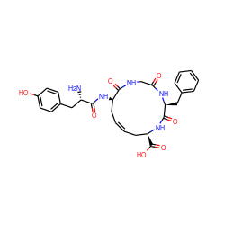 N[C@@H](Cc1ccc(O)cc1)C(=O)N[C@@H]1C/C=C/C[C@H](C(=O)O)NC(=O)[C@H](Cc2ccccc2)NC(=O)CNC1=O ZINC000014975461