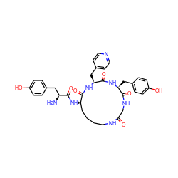 N[C@@H](Cc1ccc(O)cc1)C(=O)N[C@@H]1CCCCNC(=O)CNC(=O)[C@H](Cc2ccc(O)cc2)NC(=O)[C@H](Cc2ccncc2)NC1=O ZINC000653804879