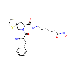 N[C@@H](Cc1ccccc1)C(=O)N1CC2(C[C@H]1C(=O)NCCCCCC(=O)NO)SCCS2 ZINC000072105304