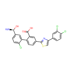 N[C@@H](O)c1ccc(Cl)c(-c2ccc(-c3nc(-c4ccc(Cl)c(Cl)c4)cs3)cc2C(=O)O)c1 ZINC000473180335