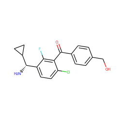 N[C@@H](c1ccc(Cl)c(C(=O)c2ccc(CO)cc2)c1F)C1CC1 ZINC000220727385