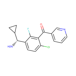 N[C@@H](c1ccc(Cl)c(C(=O)c2cccnc2)c1F)C1CC1 ZINC001772592970