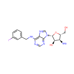 N[C@@H]1[C@@H](CO)O[C@@H](n2cnc3c(NCc4cccc(I)c4)ncnc32)[C@@H]1O ZINC000013470210