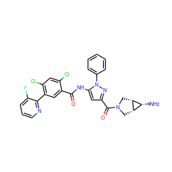 N[C@@H]1[C@@H]2CN(C(=O)c3cc(NC(=O)c4cc(-c5ncccc5F)c(Cl)cc4Cl)n(-c4ccccc4)n3)C[C@@H]21 ZINC001772606042