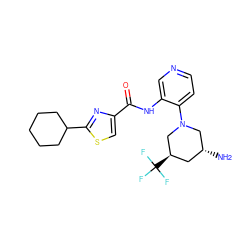 N[C@@H]1C[C@@H](C(F)(F)F)CN(c2ccncc2NC(=O)c2csc(C3CCCCC3)n2)C1 ZINC000169706506