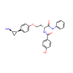 N[C@@H]1C[C@@H]1c1ccc(OCC[C@@H](NC(=O)c2ccc(O)cc2)C(=O)Nc2ccccc2)cc1 ZINC000169308232