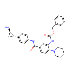 N[C@@H]1C[C@H]1c1ccc(NC(=O)c2ccc(N3CCCCC3)c(NC(=O)OCc3ccccc3)c2)cc1 ZINC000653721431