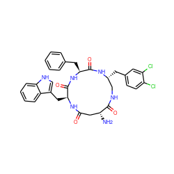 N[C@@H]1CC(=O)N[C@@H](Cc2c[nH]c3ccccc23)C(=O)N[C@@H](Cc2ccccc2)C(=O)N[C@H](Cc2ccc(Cl)c(Cl)c2)CNC1=O ZINC000028638459