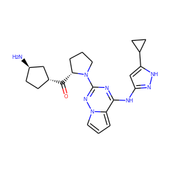 N[C@@H]1CC[C@@H](C(=O)[C@@H]2CCCN2c2nc(Nc3cc(C4CC4)[nH]n3)c3cccn3n2)C1 ZINC000096177833