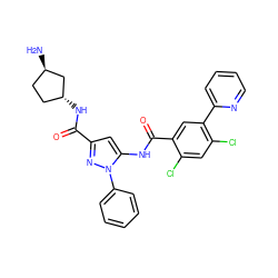 N[C@@H]1CC[C@@H](NC(=O)c2cc(NC(=O)c3cc(-c4ccccn4)c(Cl)cc3Cl)n(-c3ccccc3)n2)C1 ZINC001772581594