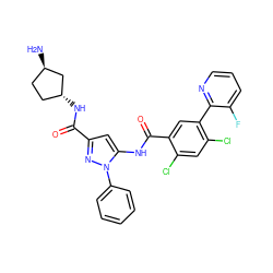 N[C@@H]1CC[C@@H](NC(=O)c2cc(NC(=O)c3cc(-c4ncccc4F)c(Cl)cc3Cl)n(-c3ccccc3)n2)C1 ZINC001772592585