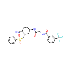 N[C@@H]1CC[C@H](NC(=O)CNC(=O)c2cccc(C(F)(F)F)c2)C[C@@H]1CS(=O)(=O)c1ccccc1 ZINC000073200106