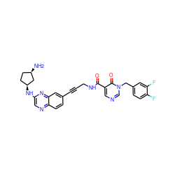 N[C@@H]1CC[C@H](Nc2cnc3ccc(C#CCNC(=O)c4cncn(Cc5ccc(F)c(F)c5)c4=O)cc3n2)C1 ZINC000096176155