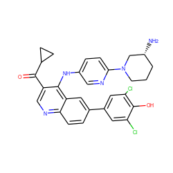 N[C@@H]1CCCN(c2ccc(Nc3c(C(=O)C4CC4)cnc4ccc(-c5cc(Cl)c(O)c(Cl)c5)cc34)cn2)C1 ZINC000114033998