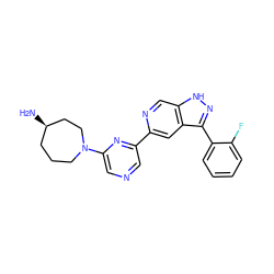 N[C@@H]1CCCN(c2cncc(-c3cc4c(-c5ccccc5F)n[nH]c4cn3)n2)CC1 ZINC000205244280