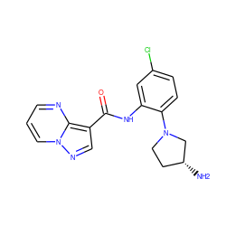 N[C@@H]1CCN(c2ccc(Cl)cc2NC(=O)c2cnn3cccnc23)C1 ZINC000113651594