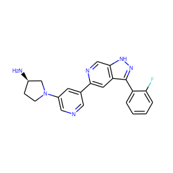 N[C@@H]1CCN(c2cncc(-c3cc4c(-c5ccccc5F)n[nH]c4cn3)c2)C1 ZINC000205252006