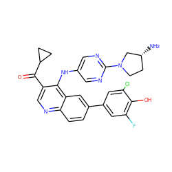 N[C@@H]1CCN(c2ncc(Nc3c(C(=O)C4CC4)cnc4ccc(-c5cc(F)c(O)c(Cl)c5)cc34)cn2)C1 ZINC000114033800