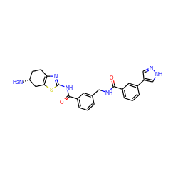 N[C@@H]1CCc2nc(NC(=O)c3cccc(CNC(=O)c4cccc(-c5cn[nH]c5)c4)c3)sc2C1 ZINC000167978454