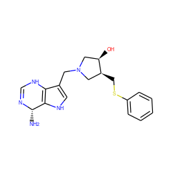 N[C@@H]1N=CNc2c(CN3C[C@@H](O)[C@@H](CSc4ccccc4)C3)c[nH]c21 ZINC000028465219