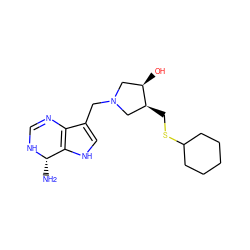 N[C@@H]1NC=Nc2c(CN3C[C@@H](O)[C@@H](CSC4CCCCC4)C3)c[nH]c21 ZINC000028467587