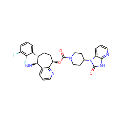 N[C@@H]1c2cccnc2[C@H](OC(=O)N2CCC(n3c(=O)[nH]c4ncccc43)CC2)CC[C@H]1c1cccc(F)c1F ZINC000068267814