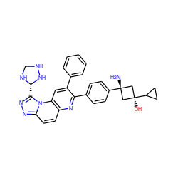 N[C@]1(c2ccc(-c3nc4ccc5nnc([C@@H]6NCNN6)n5c4cc3-c3ccccc3)cc2)C[C@](O)(C2CC2)C1 ZINC000169685289