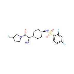 N[C@H](C(=O)N1CC[C@H](F)C1)[C@H]1CC[C@H](NS(=O)(=O)c2ccc(F)cc2F)CC1 ZINC000257903585