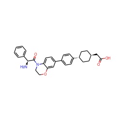 N[C@H](C(=O)N1CCOc2cc(-c3ccc([C@H]4CC[C@H](CC(=O)O)CC4)cc3)ccc21)c1ccccc1 ZINC000261098275