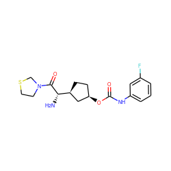 N[C@H](C(=O)N1CCSC1)[C@H]1CC[C@@H](OC(=O)Nc2cccc(F)c2)C1 ZINC000027994058