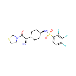 N[C@H](C(=O)N1CCSC1)[C@H]1CC[C@H](NS(=O)(=O)c2ccc(F)c(F)c2F)CC1 ZINC000261191777