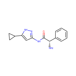 N[C@H](C(=O)Nc1cc(C2CC2)[nH]n1)c1ccccc1 ZINC000013642920