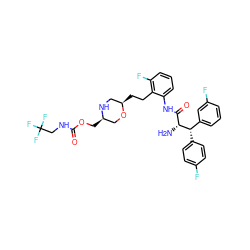 N[C@H](C(=O)Nc1cccc(F)c1CC[C@@H]1CN[C@H](COC(=O)NCC(F)(F)F)CO1)[C@@H](c1ccc(F)cc1)c1cccc(F)c1 ZINC000653834583