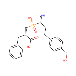 N[C@H](CCc1ccc(CO)cc1)[P@](=O)(O)C[C@@H](Cc1ccccc1)C(=O)O ZINC000299836147