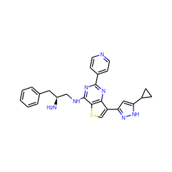 N[C@H](CNc1nc(-c2ccncc2)nc2c(-c3cc(C4CC4)[nH]n3)csc12)Cc1ccccc1 ZINC000223670958